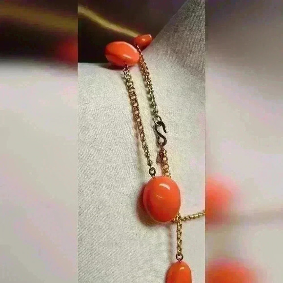 RARA Vintage kenneth Jay lane necklace Coral orange with golden chain KJL - Picture 6 of 9
